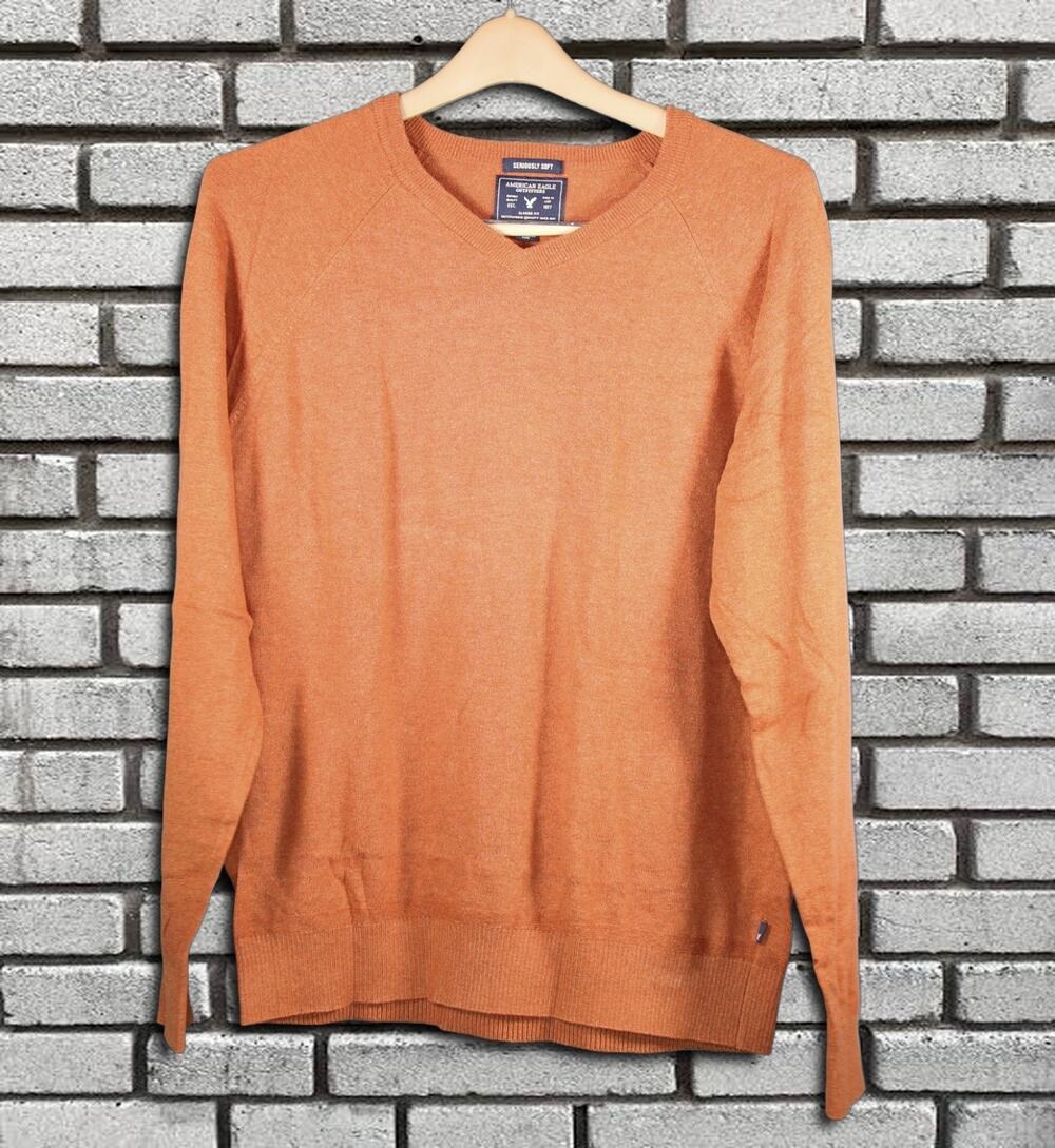 Mens American Eagle Outfitters Seriously Soft Orange V-Neck Sweater L